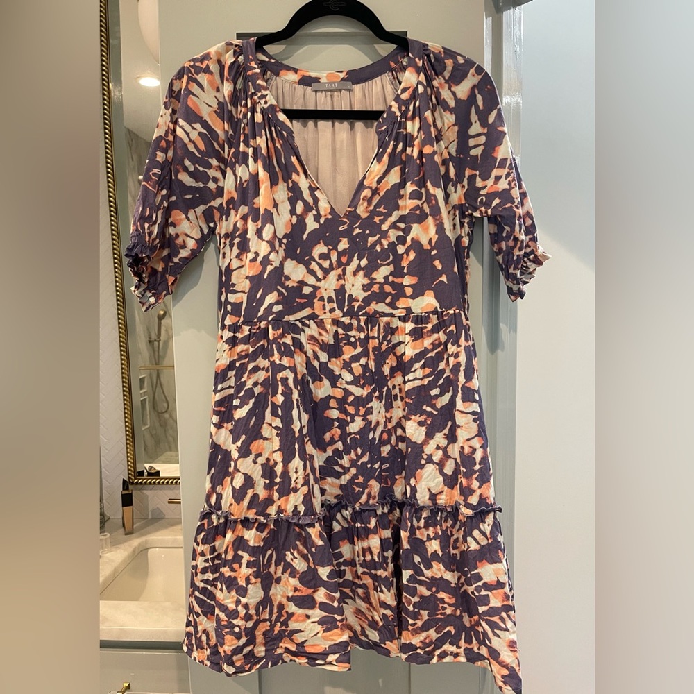 Tart Orange And Purple Tie Dye Short Sleeve Cotton Dress size small